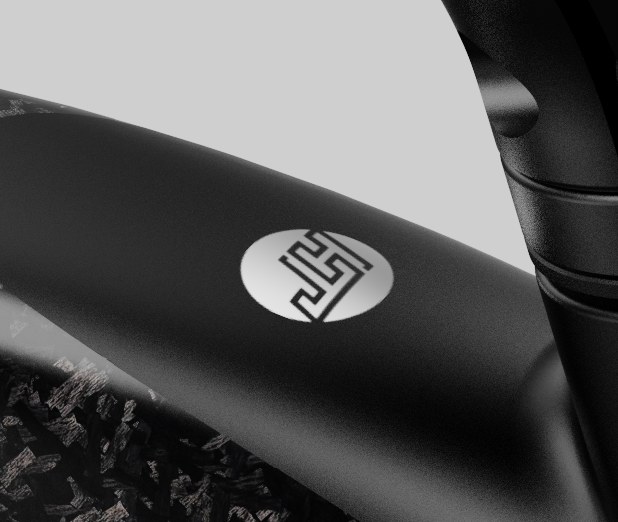 Close-up of the HunterTag NFC tag integrated into the carbon frame